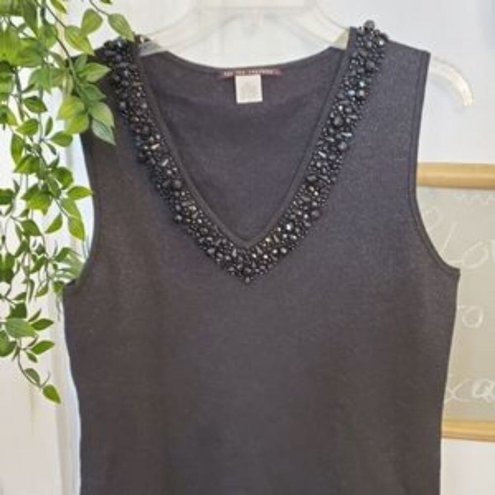 SUPER beaded v neck silk blend sweater tank top